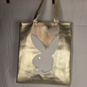 Vintage Y2K Playboy Metallic Gold Tote Bag White Bunny Logo Pink Logo Lining